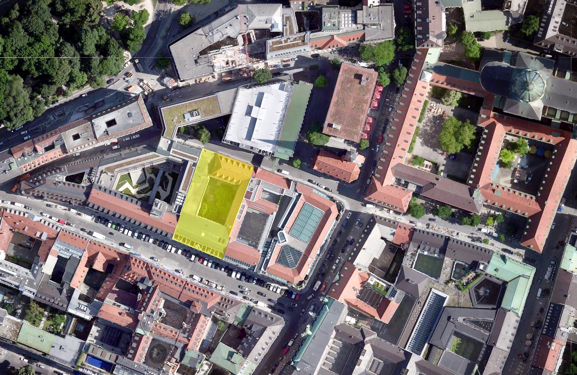 Luftbild des Neubaus Prannerstraße (Visualisierung: Diener & Diener Architekten)