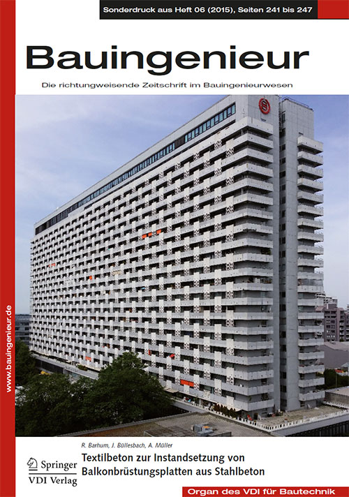Sonderdruck Bauingenieur "Textilbeton zur Instandsetzug von Balkonbrüstungsplatten aus Stahlbeton" Sonderdruck Bauingenieur "Textilbeton zur Instandsetzug von Balkonbrüstungsplatten aus Stahlbeton"