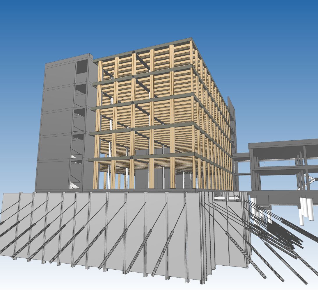 BIM Planung des Holzhybridbaus mit Anschluss an ein Bestandsgebäude